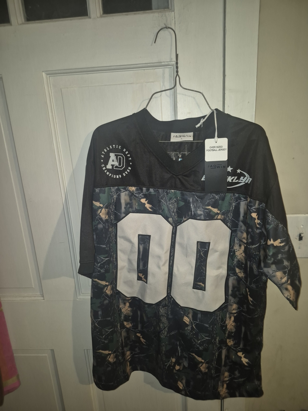 Men's Black Camo Football Jersey with White Number 00